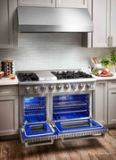 Thor Kitchen 4-Piece Pro Appliance Package - 48-Inch Gas Range, French Door Refrigerator, Dishwasher & Under Cabinet 11-Inch Tall Hood in Stainless Steel