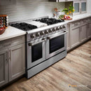 Thor Kitchen 4-Piece Pro Appliance Package - 48-Inch Gas Range, French Door Refrigerator, Dishwasher, and Microwave Drawer in Stainless Steel