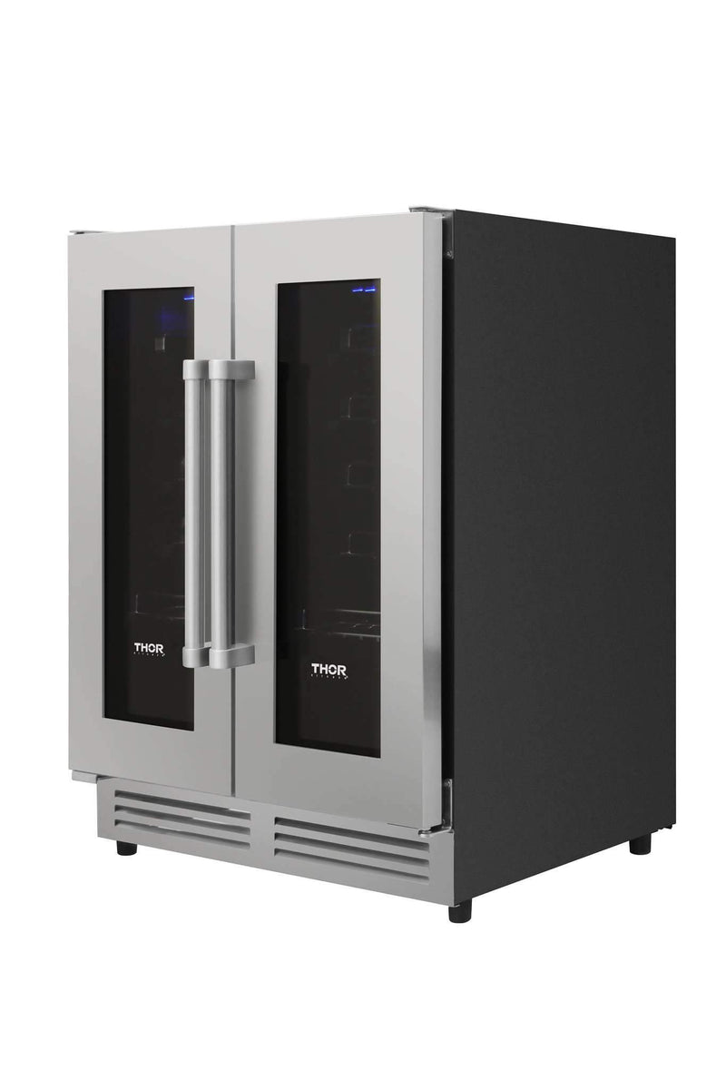 Thor Kitchen 6-Piece Appliance Package - 36-Inch Electric Range, Wall Mount Range Hood, Refrigerator with Water Dispenser, Dishwasher, Microwave, and Wine Cooler in Stainless Steel
