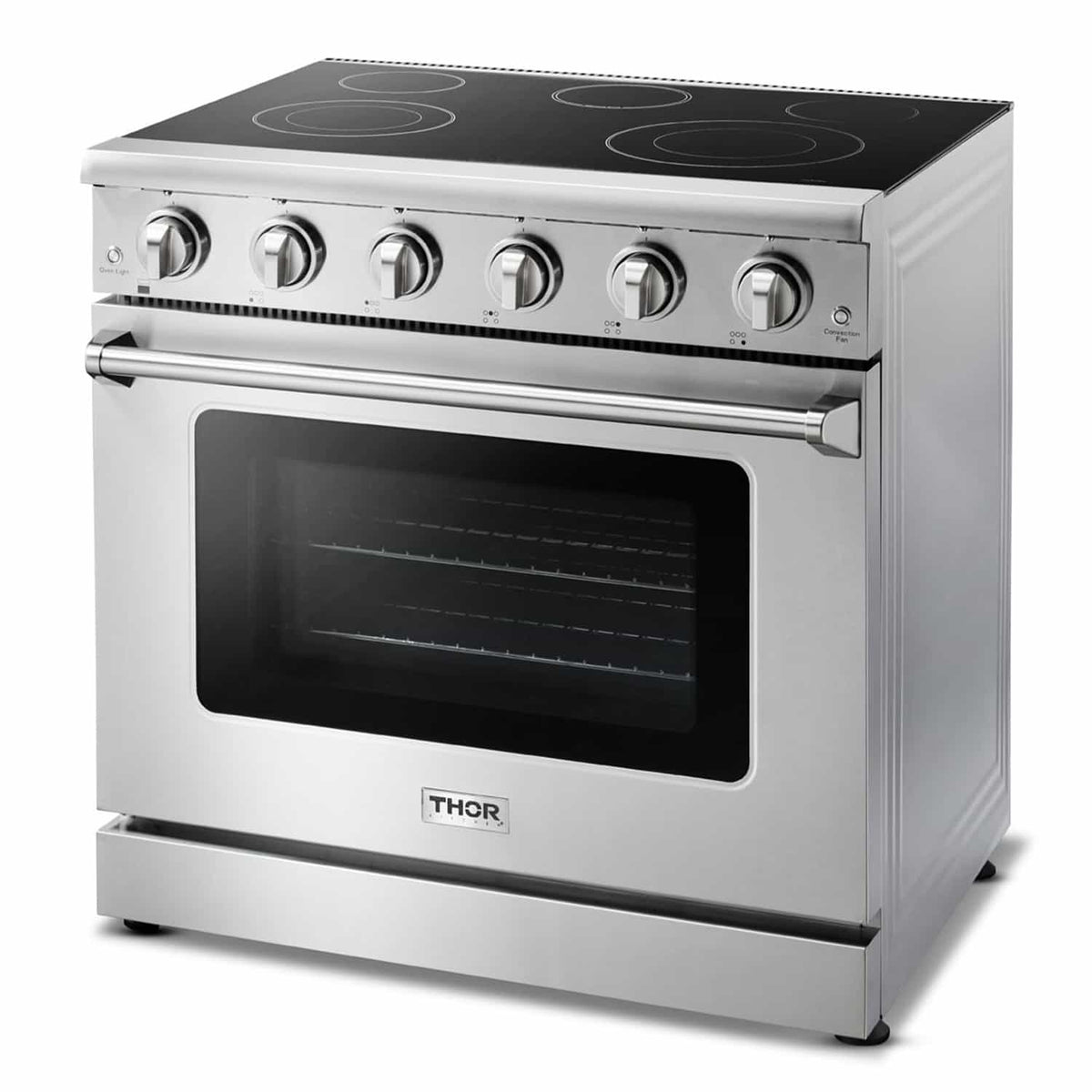 Thor Kitchen 5-Piece Appliance Package - 36-Inch Electric Range, French Door Refrigerator, Dishwasher, Microwave Drawer, & Wine Cooler in Stainless Steel