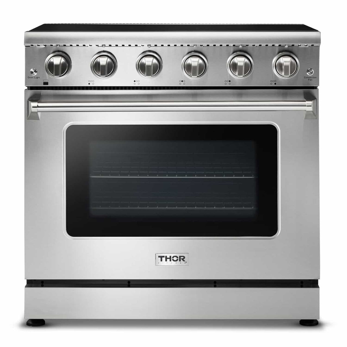 Thor Kitchen 5-Piece Appliance Package - 36-Inch Electric Range, French Door Refrigerator, Dishwasher, Microwave Drawer, & Wine Cooler in Stainless Steel