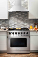 Thor Kitchen 5-Piece Appliance Package - 36-Inch Gas Range, French Door Refrigerator, Wall Mount Hood, Dishwasher, and Wine Cooler in Stainless Steel