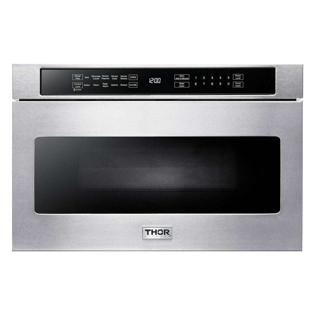 Thor Kitchen 5-Piece Appliance Package - 36-Inch Gas Range, Refrigerator with Water Dispenser, Pro-Style Wall Mount Hood, Dishwasher, & Microwave Drawer in Stainless Steel