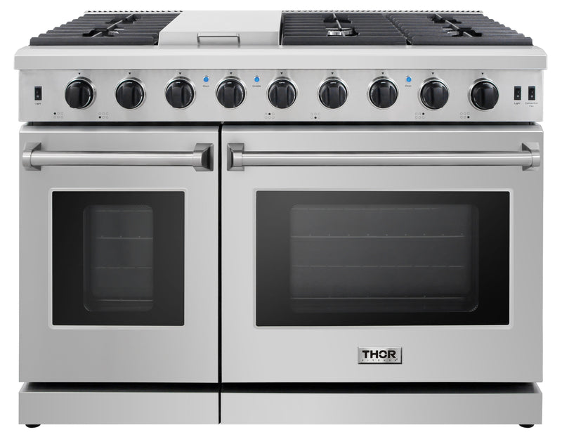 Thor Kitchen 5-Piece Appliance Package - 48-Inch Gas Range, French Door Refrigerator, Dishwasher, Under Cabinet 11-Inch Hood & Wine Cooler in Stainless Steel