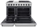 Thor Kitchen 5-Piece Appliance Package - 48-Inch Gas Range, Refrigerator with Water Dispenser, Pro Wall Mount Hood, Dishwasher, & Microwave Drawer in Stainless Steel