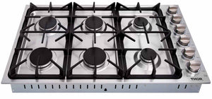 Thor Kitchen 5-Piece Pro Appliance Package - 36-Inch Gas Cooktop, Electric Wall Oven, Pro-Style Wall Mount Hood, Dishwasher, & Refrigerator in Stainless Steel