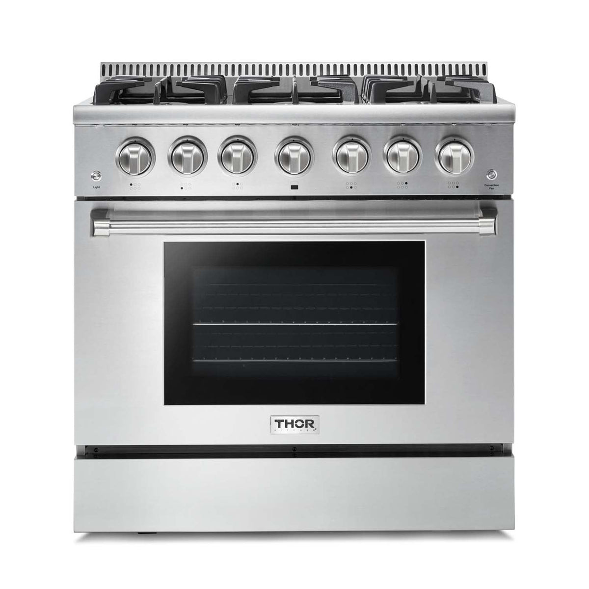 Thor Kitchen 5-Piece Pro Appliance Package - 36-Inch Gas Range, French Door Refrigerator, Wall Mount Hood, Dishwasher, and Microwave Drawer in Stainless Steel
