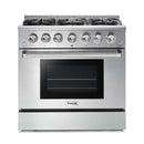 Thor Kitchen 5-Piece Pro Appliance Package - 36-Inch Gas Range, French Door Refrigerator, Pro-Style Wall Mount Hood, Dishwasher, and Wine Cooler in Stainless Steel
