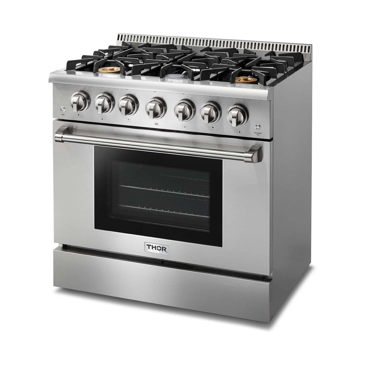 Thor Kitchen 5-Piece Pro Appliance Package - 36-Inch Gas Range, French Door Refrigerator, Pro-Style Wall Mount Hood, Dishwasher, and Wine Cooler in Stainless Steel