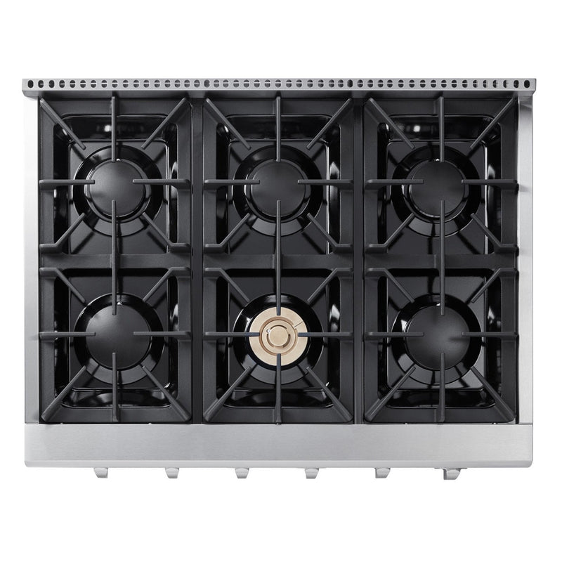 Thor Kitchen 5-Piece Pro Appliance Package - 36-Inch Rangetop, Electric Wall Oven, Pro-Style Wall Mount Hood, Dishwasher & Refrigerator with Water Dispenser in Stainless Steel