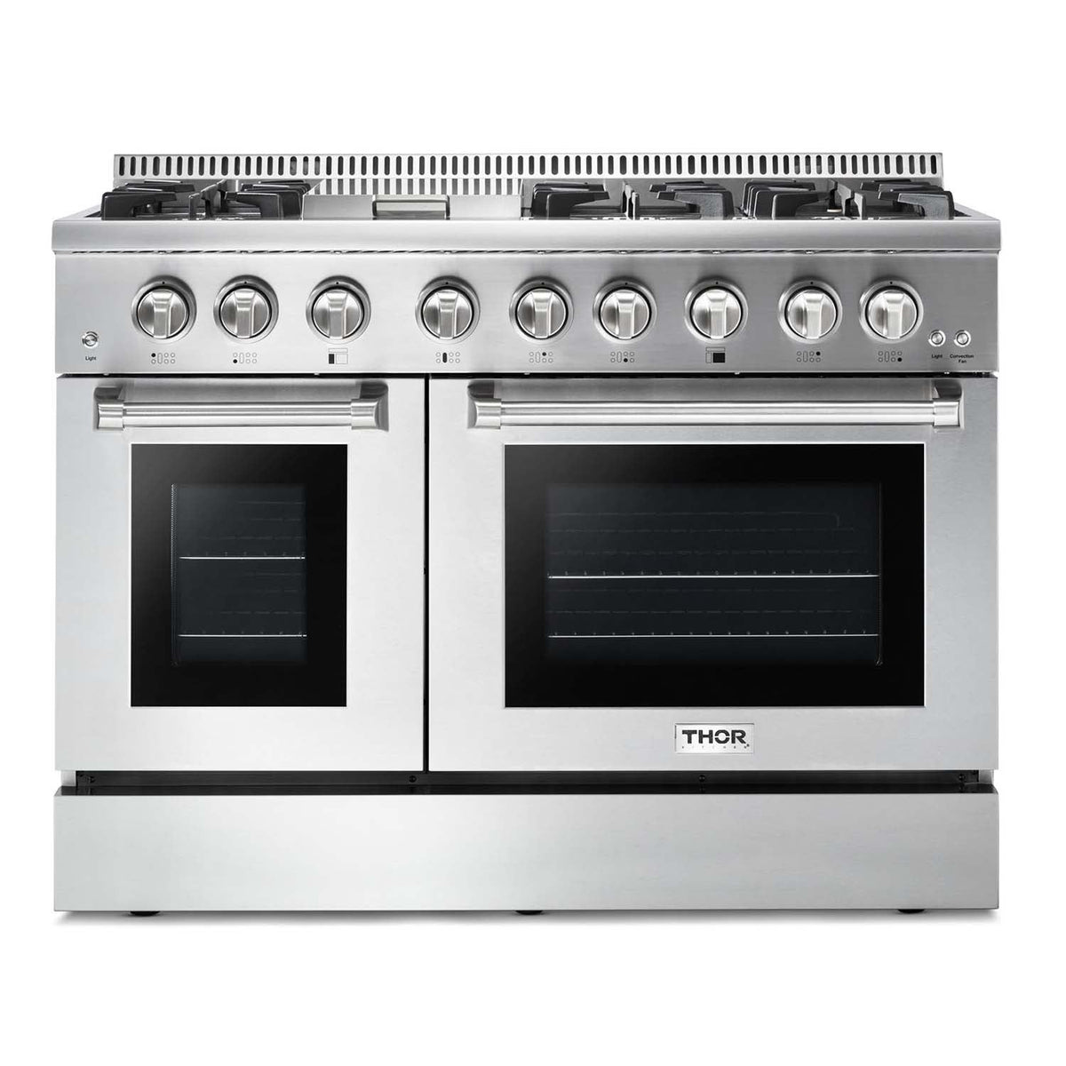 Thor Kitchen 5-Piece Pro Appliance Package - 48-Inch Dual Fuel Range, French Door Refrigerator, Dishwasher, Under Cabinet 11-Inch Tall Hood, and Microwave Drawer in Stainless Steel