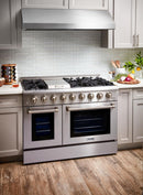 Thor Kitchen 5-Piece Pro Appliance Package - 48-Inch Gas Range, French Door Refrigerator, Dishwasher, Under Cabinet 11-Inch Tall Hood & Wine Cooler in Stainless Steel