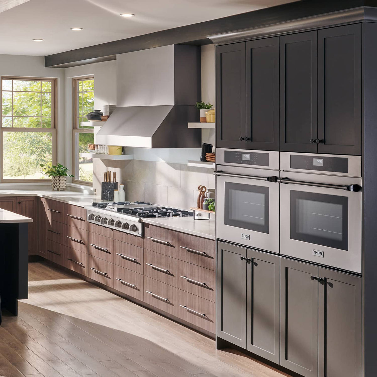 Thor Kitchen 5-Piece Pro Appliance Package - 48-Inch Rangetop, Electric Wall Oven, Under Cabinet 11-Inch Tall Hood, Dishwasher & Refrigerator in Stainless Steel