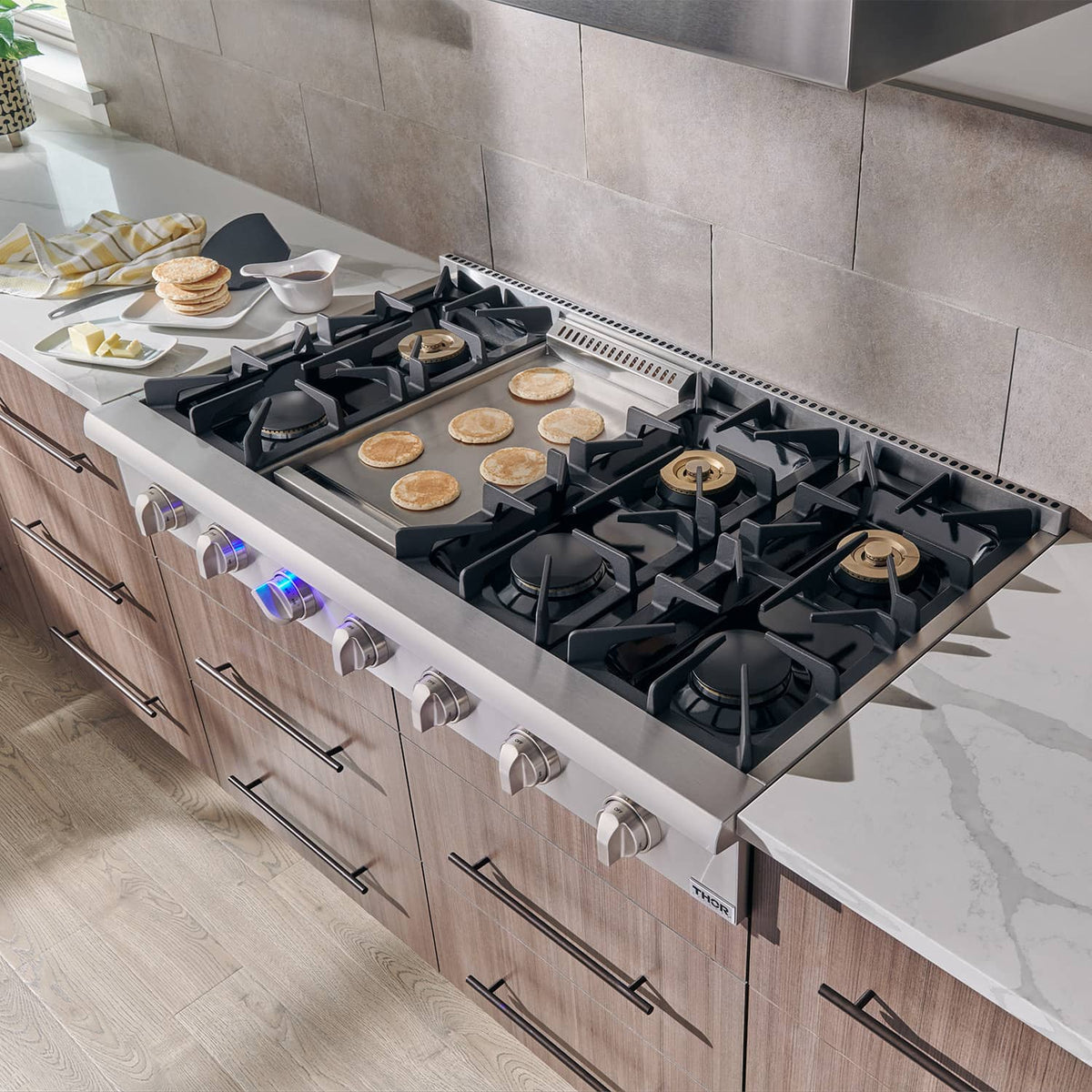 Thor Kitchen 5-Piece Pro Appliance Package - 48-Inch Rangetop, Electric Wall Oven, Wall Mount Hood, Dishwasher & Refrigerator in Stainless Steel