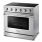 Thor Kitchen 6-Piece Appliance Package - 36-Inch Electric Range, French Door Refrigerator, Wall Mount Hood, Dishwasher, Microwave Drawer, & Wine Cooler in Stainless Steel