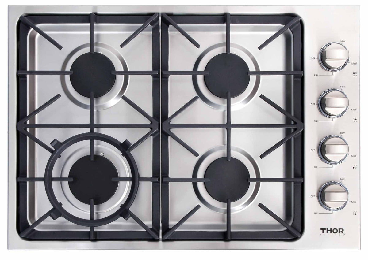 Thor Kitchen 6-Piece Pro Appliance Package - 30-Inch Gas Cooktop, Electric Wall Oven, Wall Mount Hood, Refrigerator, Dishwasher, & Microwave Drawer in Stainless Steel