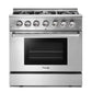 Thor Kitchen 6-Piece Pro Appliance Package - 36-Inch Dual Fuel Range, French Door Refrigerator, Pro-Style Wall Mount Hood, Dishwasher, Microwave Drawer, & Wine Cooler in Stainless Steel