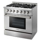 Thor Kitchen 6-Piece Pro Appliance Package - 36-Inch Dual Fuel Range, French Door Refrigerator, Pro-Style Wall Mount Hood, Dishwasher, Microwave Drawer, & Wine Cooler in Stainless Steel