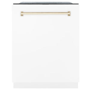ZLINE Autograph Edition 24" 3rd Rack Top Touch Control Tall Tub Dishwasher in White Matte with Accent Handle, 51dBa (DWMTZ-WM-24)