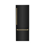 ZLINE 30" Autograph Edition 16.1 cu. ft. Built-in 2-Door Bottom Freezer Refrigerator with Internal Water and Ice Dispenser in Black Stainless Steel with Champagne Bronze Accents RBIVZ-BS-30-CB