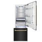 ZLINE 30" Autograph Edition 16.1 cu. ft. Built-in 2-Door Bottom Freezer Refrigerator with Internal Water and Ice Dispenser in Black Stainless Steel with Gold Accents RBIVZ-BS-30-G