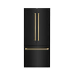 ZLINE 36" Autograph Edition 19.6 cu. ft. Built-in 3-DoorFrench Door Refrigerator with Internal Water and Ice Dispenser in Black Stainless Steel with Gold Accents RBIVZ-BS-36-G