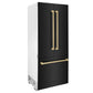 ZLINE 36" Autograph Edition 19.6 cu. ft. Built-in 3-DoorFrench Door Refrigerator with Internal Water and Ice Dispenser in Black Stainless Steel with Gold Accents RBIVZ-BS-36-G