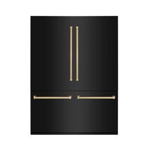 ZLINE 60" Autograph Edition 32.2 cu. ft. Built-in 4-Door French Door Refrigerator with Internal Water and Ice Dispenser in Black Stainless Steel with Champagne Bronze Accents RBIVZ-BS-60-CB
