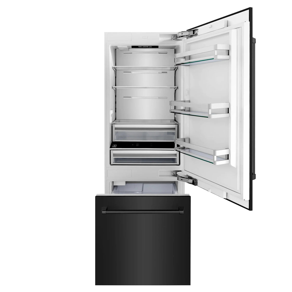 ZLINE 30" 16.1 cu. ft. Built-In 2-Door Bottom Freezer Refrigerator with Internal Water and Ice Dispenser in Black Stainless Steel RBIV-BS-30