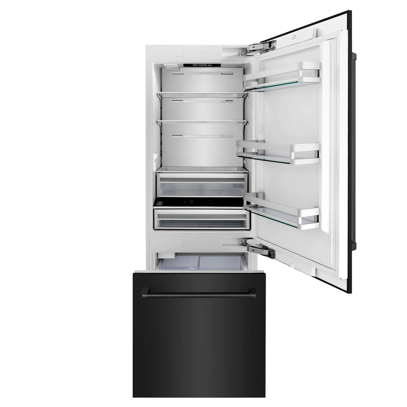 ZLINE 30" 16.1 cu. ft. Built-In 2-Door Bottom Freezer Refrigerator with Internal Water and Ice Dispenser in Black Stainless Steel RBIV-BS-30