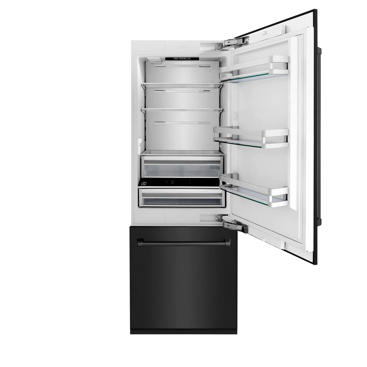 ZLINE 30" 16.1 cu. ft. Built-In 2-Door Bottom Freezer Refrigerator with Internal Water and Ice Dispenser in Black Stainless Steel RBIV-BS-30
