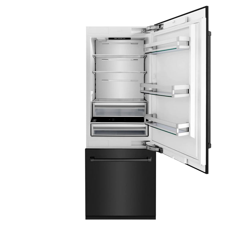 ZLINE 30" 16.1 cu. ft. Built-In 2-Door Bottom Freezer Refrigerator with Internal Water and Ice Dispenser in Black Stainless Steel RBIV-BS-30