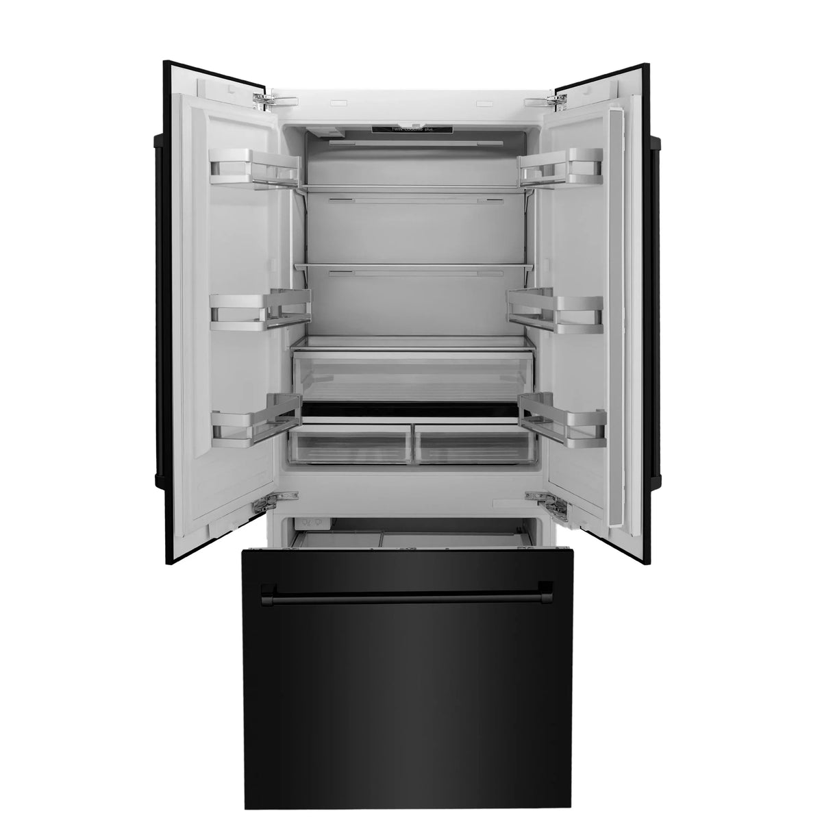 ZLINE 36" 19.6 cu. ft. Built-In 3-Door French Door Freezer Refrigerator with Internal Water and Ice Dispenser in Black Stainless Steel RBIV-BS-36