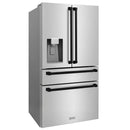 ZLINE 36" Autograph Edition 21.6 cu. ft Freestanding French Door Refrigerator with Water and Ice Dispenser in Fingerprint Resistant Stainless Steel with Accents (RFMZ-W-36)