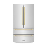 ZLINE 36-Inch Autograph Edition 22.5 cu. ft 4-Door French Door Refrigerator with Ice Maker in Stainless Steel with Champagne Bronze Square Handles RFMZ-36-FCB