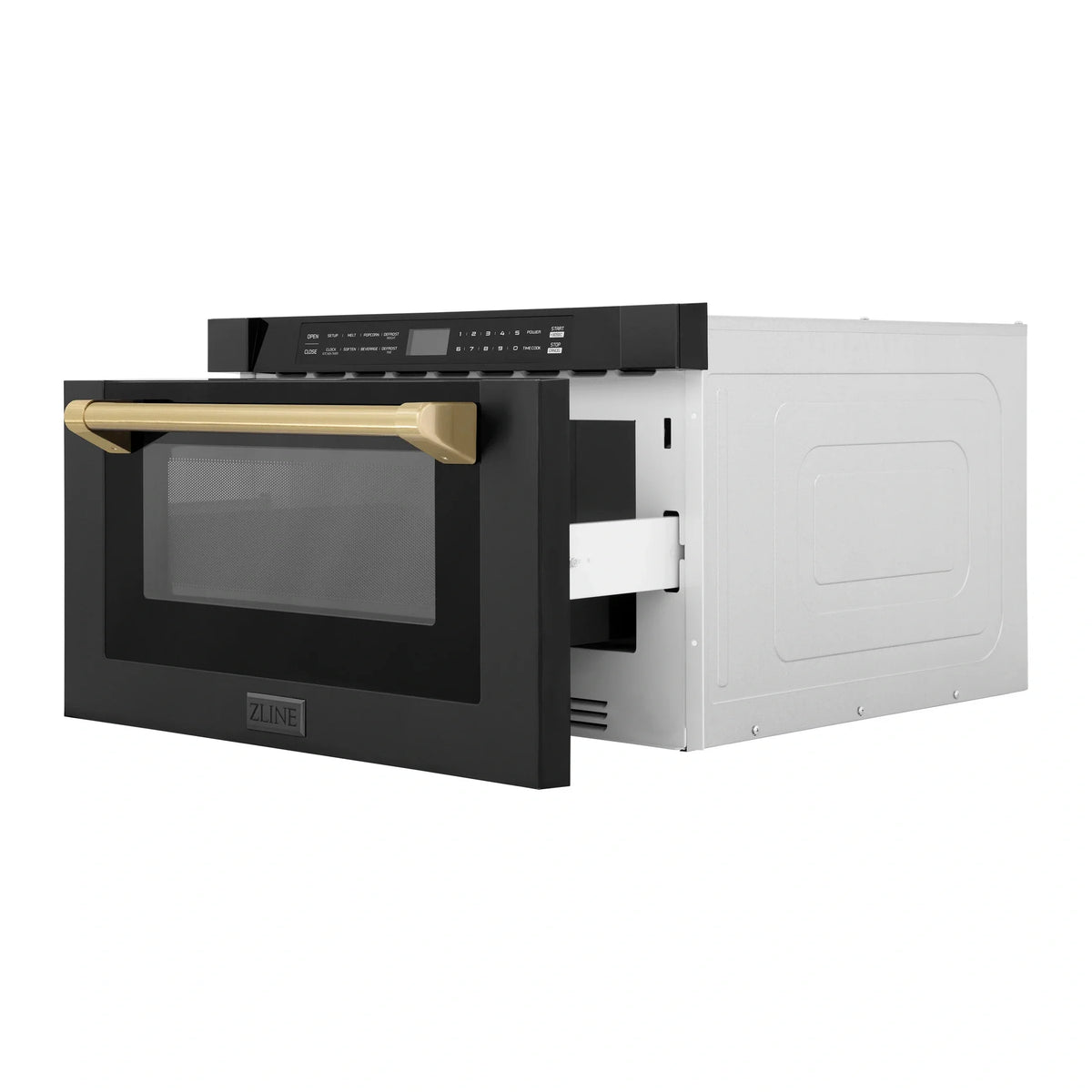 ZLINE Autograph Edition 24" 1.2 cu. ft. Built-in Microwave Drawer in Black Stainless Steel and Champagne Bronze Accents MWDZ-1-BS-H-CB