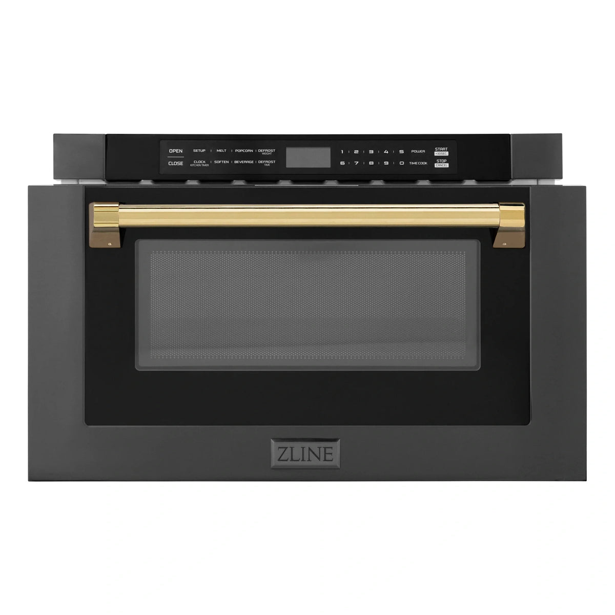 ZLINE Autograph Edition 24" 1.2 cu. ft. Built-in Microwave Drawer in Black Stainless Steel and Gold Accents MWDZ-1-BS-H-G