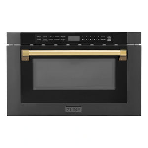 ZLINE Autograph Edition 24" 1.2 cu. ft. Built-in Microwave Drawer in Black Stainless Steel and Gold Accents MWDZ-1-BS-H-G