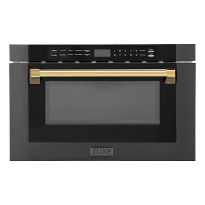 ZLINE Autograph Edition 24" 1.2 cu. ft. Built-in Microwave Drawer in Black Stainless Steel and Gold Accents MWDZ-1-BS-H-G