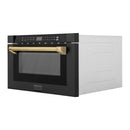 ZLINE Autograph Edition 24" 1.2 cu. ft. Built-in Microwave Drawer in Black Stainless Steel and Gold Accents MWDZ-1-BS-H-G