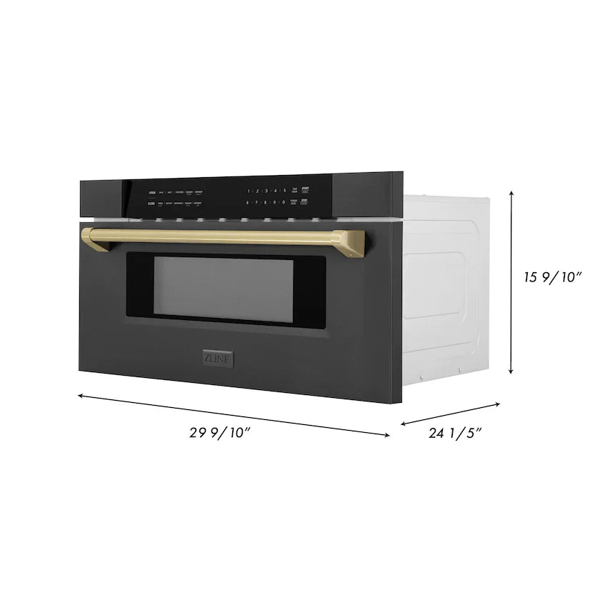 ZLINE Autograph Edition 30" 1.2 cu. ft. Built-in Microwave Drawer in Black Stainless Steel with Accents MWDZ-30-BS