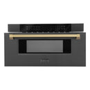 ZLINE Autograph Edition 30" 1.2 cu. ft. Built-in Microwave Drawer in Black Stainless Steel with Accents MWDZ-30-BS