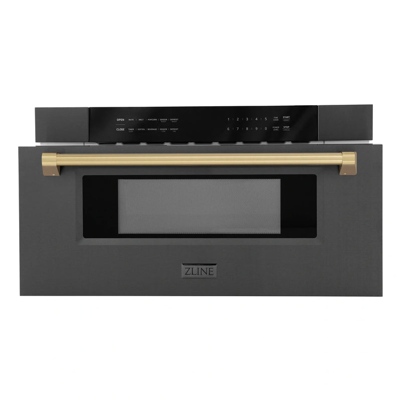 ZLINE Autograph Edition 30" 1.2 cu. ft. Built-in Microwave Drawer in Black Stainless Steel with Accents MWDZ-30-BS