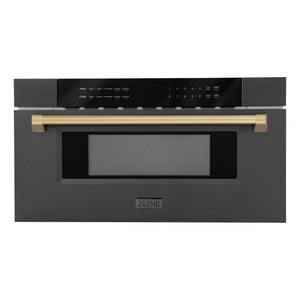 ZLINE Autograph Edition 30" 1.2 cu. ft. Built-in Microwave Drawer in Black Stainless Steel with Accents MWDZ-30-BS