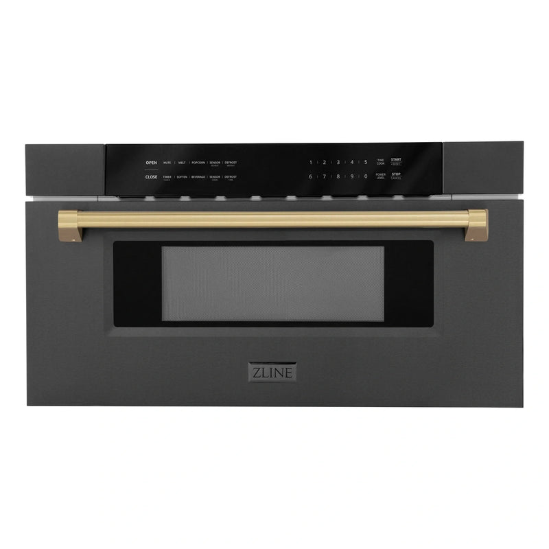 ZLINE Autograph Edition 30" 1.2 cu. ft. Built-in Microwave Drawer in Black Stainless Steel with Accents MWDZ-30-BS