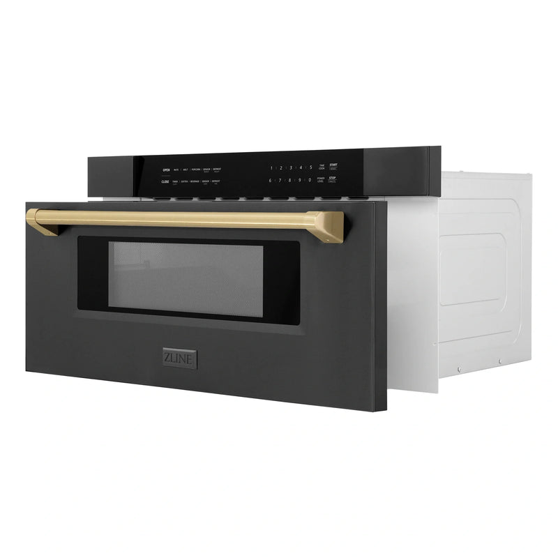 ZLINE Autograph Edition 30" 1.2 cu. ft. Built-in Microwave Drawer in Black Stainless Steel with Accents MWDZ-30-BS