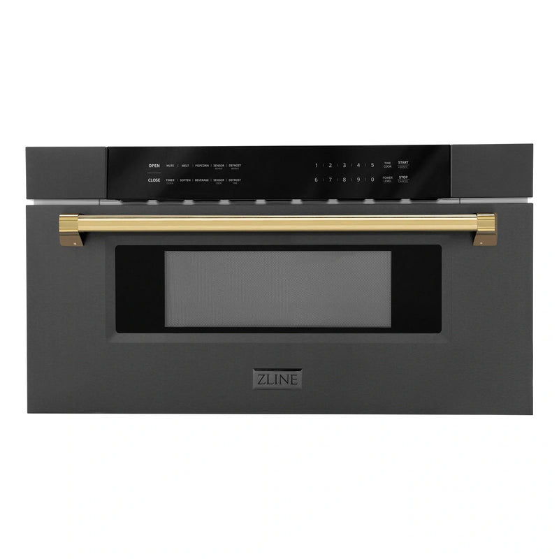 ZLINE Autograph Edition 30" 1.2 cu. ft. Built-in Microwave Drawer in Black Stainless Steel with Accents MWDZ-30-BS