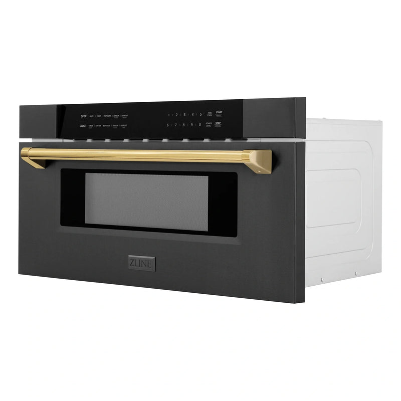 ZLINE Autograph Edition 30" 1.2 cu. ft. Built-in Microwave Drawer in Black Stainless Steel with Accents MWDZ-30-BS