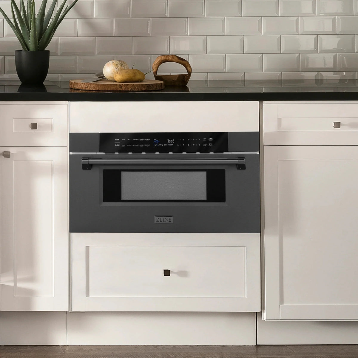 ZLINE 30" Microwave Drawer in Black Stainless Steel with Traditional Handle MWD-30-BS
