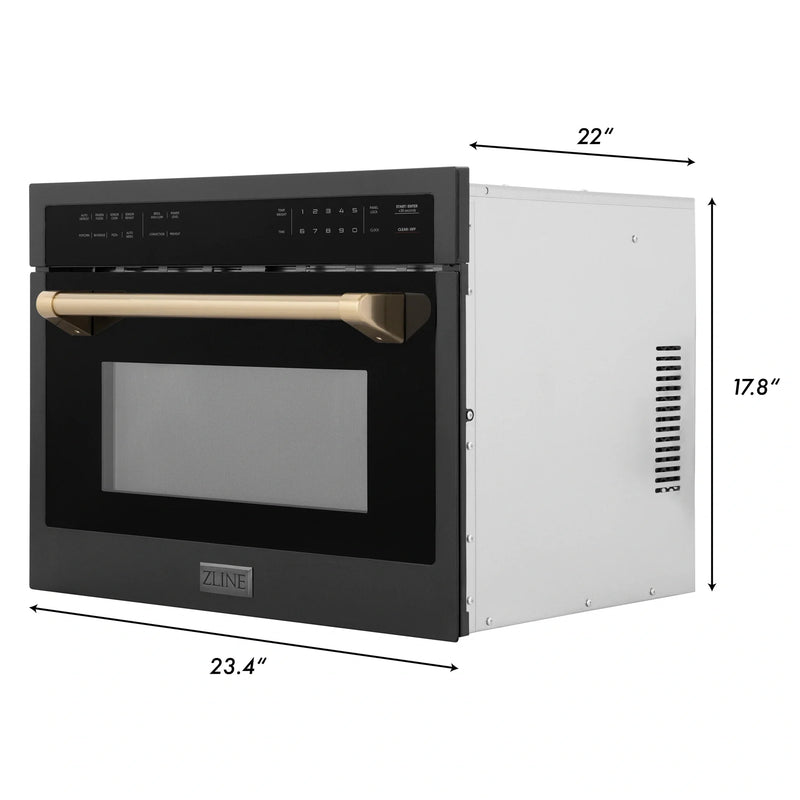 ZLINE Autograph Edition 24" 1.6 cu ft. Built-in Convection Microwave Oven in Black Stainless Steel with Accents MWOZ-24-BS